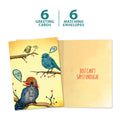 Load image into Gallery viewer, The cover and inside of Tree-Free’s Thankful Birds card, along with the following text: “6 greeting cards, 6 matching envelopes”