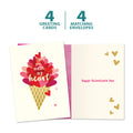 Load image into Gallery viewer, The cover and inside of Tree-Free’s Melt My Heart Valentine card, along with the following text: “4 greeting cards, 4 matching envelopes”