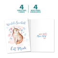 Load image into Gallery viewer, The cover and inside of Tree-Free’s Cat Mom card, along with the following text: “4 greeting cards, 4 matching envelopes”