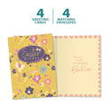 Load image into Gallery viewer, The cover and inside of Tree-Free’s Easter Wishes card, along with the following text: “4 greeting cards, 4 matching envelopes”