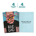 Load image into Gallery viewer, The cover and inside of Tree-Free’s Rad Dad card, along with the following text: “4 greeting cards, 4 matching envelopes”