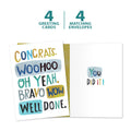 Load image into Gallery viewer, The cover and inside of Tree-Free’s Woohoo Congrats card, along with the following text: “4 greeting cards, 4 matching envelopes”