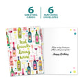 Load image into Gallery viewer, The cover and inside of Tree-Free’s Friends Bring Wine card, along with the following text: “6 greeting cards, 6 matching envelopes”