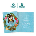 Load image into Gallery viewer, The cover and inside of Tree-Free’s Sea Of Happy card, along with the following text: “6 greeting cards, 6 matching envelopes”