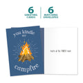 Load image into Gallery viewer, The cover and inside of Tree-Free’s Kindle My Campfire card, along with the following text: “6 greeting cards, 6 matching envelopes”