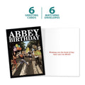 Load image into Gallery viewer, The cover and inside of Tree-Free’s Abbey Birthday card, along with the following text: “6 greeting cards, 6 matching envelopes”