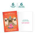 Load image into Gallery viewer, The cover and inside of Tree-Free’s Pugs and Kisses card, along with the following text: “6 greeting cards, 6 matching envelopes”