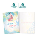 Load image into Gallery viewer, The cover and inside of Tree-Free’s Let It Go card, along with the following text: “6 greeting cards, 6 matching envelopes”