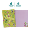 Load image into Gallery viewer, The cover and inside of Tree-Free’s Pretty Thanks card, along with the following text: “6 greeting cards, 6 matching envelopes”