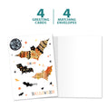 Load image into Gallery viewer, The cover and inside of Tree-Free’s Artful Bats card, along with the following text: “4 greeting cards, 4 matching envelopes”