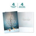Load image into Gallery viewer, The cover and inside of Tree-Free’s Bird Tree card, along with the following text: “4 greeting cards, 4 matching envelopes”