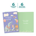 Load image into Gallery viewer, The cover and inside of Tree-Free’s Birthday Party Animals card, along with the following text: “6 greeting cards, 6 matching envelopes”