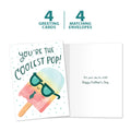 Load image into Gallery viewer, The cover and inside of Tree-Free’s Coolest Pop card, along with the following text: “4 greeting cards, 4 matching envelopes”