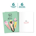 Load image into Gallery viewer, The cover and inside of Tree-Free’s Shoes and Friends card, along with the following text: “6 greeting cards, 6 matching envelopes”