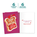 Load image into Gallery viewer, The cover and inside of Tree-Free’s Peanut Butter and Jelly card, along with the following text: “6 greeting cards, 6 matching envelopes”