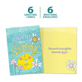 Load image into Gallery viewer, The cover and inside of Tree-Free’s Keep On Shining card, along with the following text: “6 greeting cards, 6 matching envelopes”