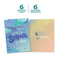 Load image into Gallery viewer, The cover and inside of Tree-Free’s Strength for Today card, along with the following text: “6 greeting cards, 6 matching envelopes”