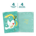 Load image into Gallery viewer, The cover and inside of Tree-Free’s Peace Dove card, along with the following text: “4 greeting cards, 4 matching envelopes”