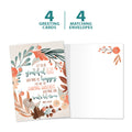 Load image into Gallery viewer, The cover and inside of Tree-Free’s Grateful and Happy card, along with the following text: “4 greeting cards, 4 matching envelopes”