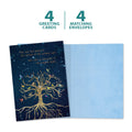 Load image into Gallery viewer, The cover and inside of Tree-Free’s Bird Tree of Life card, along with the following text: “4 greeting cards, 4 matching envelopes”