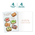Load image into Gallery viewer, The cover and inside of Tree-Free’s Toasting You card, along with the following text: “4 greeting cards, 4 matching envelopes”