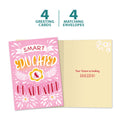 Load image into Gallery viewer, The cover and inside of Tree-Free’s Educated and Graduated card, along with the following text: “4 greeting cards, 4 matching envelopes”