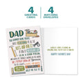 Load image into Gallery viewer, The cover and inside of Tree-Free’s Dad's Tools card, along with the following text: “4 greeting cards, 4 matching envelopes”
