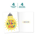 Load image into Gallery viewer, The cover and inside of Tree-Free’s Bright Future card, along with the following text: “4 greeting cards, 4 matching envelopes”