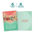 Load image into Gallery viewer, The cover and inside of Tree-Free’s Overcrowded With Joy card, along with the following text: “6 greeting cards, 6 matching envelopes”