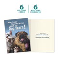 Load image into Gallery viewer, The cover and inside of Tree-Free’s Dog Years card, along with the following text: “6 greeting cards, 6 matching envelopes”