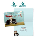 Load image into Gallery viewer, The cover and inside of Tree-Free’s Racing By card, along with the following text: “6 greeting cards, 6 matching envelopes”