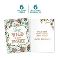 Load image into Gallery viewer, The cover and inside of Tree-Free’s Wild at Heart card, along with the following text: “6 greeting cards, 6 matching envelopes”