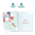 Load image into Gallery viewer, The cover and inside of Tree-Free’s Carried Away card, along with the following text: “6 greeting cards, 6 matching envelopes”