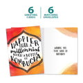 Load image into Gallery viewer, The cover and inside of Tree-Free’s Millennial With Kombucha card, along with the following text: “6 greeting cards, 6 matching envelopes”