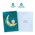 Load image into Gallery viewer, The cover and inside of Tree-Free’s Over The Moon card, along with the following text: “6 greeting cards, 6 matching envelopes”