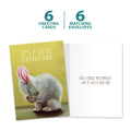 Load image into Gallery viewer, The cover and inside of Tree-Free’s Embarrassed Bunny card, along with the following text: “6 greeting cards, 6 matching envelopes”