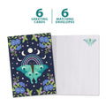 Load image into Gallery viewer, The cover and inside of Tree-Free’s Lunar Moth card, along with the following text: “6 greeting cards, 6 matching envelopes”