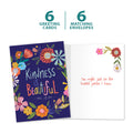 Load image into Gallery viewer, The cover and inside of Tree-Free’s Kindness is Beautiful card, along with the following text: “6 greeting cards, 6 matching envelopes”