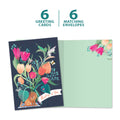 Load image into Gallery viewer, The cover and inside of Tree-Free’s Lion Floral Bouquet card, along with the following text: “6 greeting cards, 6 matching envelopes”