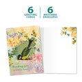Load image into Gallery viewer, The cover and inside of Tree-Free’s Sending Love Birdie card, along with the following text: “6 greeting cards, 6 matching envelopes”