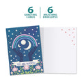 Load image into Gallery viewer, The cover and inside of Tree-Free’s Magical Sky card, along with the following text: “6 greeting cards, 6 matching envelopes”