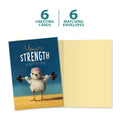 Load image into Gallery viewer, The cover and inside of Tree-Free’s Strength Chick card, along with the following text: “6 greeting cards, 6 matching envelopes”