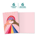 Load image into Gallery viewer, The cover and inside of Tree-Free’s Heart Rainbow card, along with the following text: “6 greeting cards, 6 matching envelopes”
