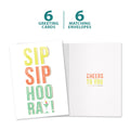 Load image into Gallery viewer, The cover and inside of Tree-Free’s Sip Sip Hooray card, along with the following text: “6 greeting cards, 6 matching envelopes”