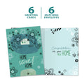 Load image into Gallery viewer, The cover and inside of Tree-Free’s Home Sweet Home card, along with the following text: “6 greeting cards, 6 matching envelopes”