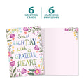 Load image into Gallery viewer, The cover and inside of Tree-Free’s Grateful Heart Floral card, along with the following text: “6 greeting cards, 6 matching envelopes”