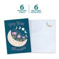 Load image into Gallery viewer, The cover and inside of Tree-Free’s Stay Wild Moonchild card, along with the following text: “6 greeting cards, 6 matching envelopes”
