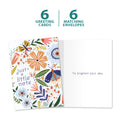 Load image into Gallery viewer, The cover and inside of Tree-Free’s Bright Little Note card, along with the following text: “6 greeting cards, 6 matching envelopes”