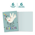 Load image into Gallery viewer, The cover and inside of Tree-Free’s Beautiful Peace card, along with the following text: “6 greeting cards, 6 matching envelopes”