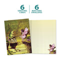 Load image into Gallery viewer, The cover and inside of Tree-Free’s Fairy and Frog card, along with the following text: “6 greeting cards, 6 matching envelopes”